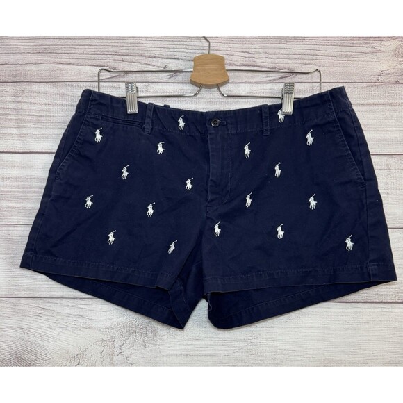 Polo Ralph Lauren  Shorts Chino Flat Front Pony Logo Navy Blue Size  12 - Picture 1 of 8